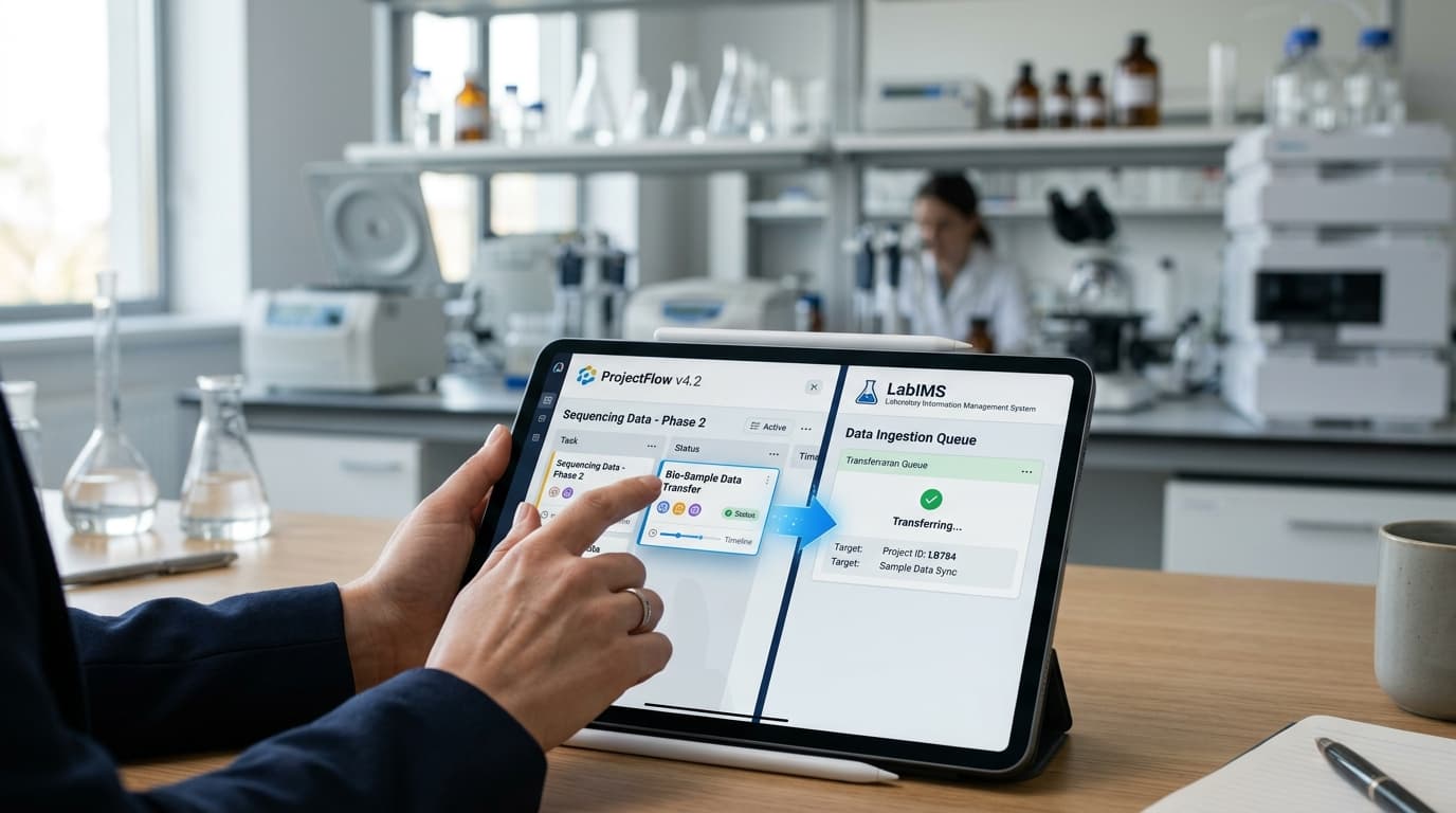 Product workflow on a tablet — discovery through delivery